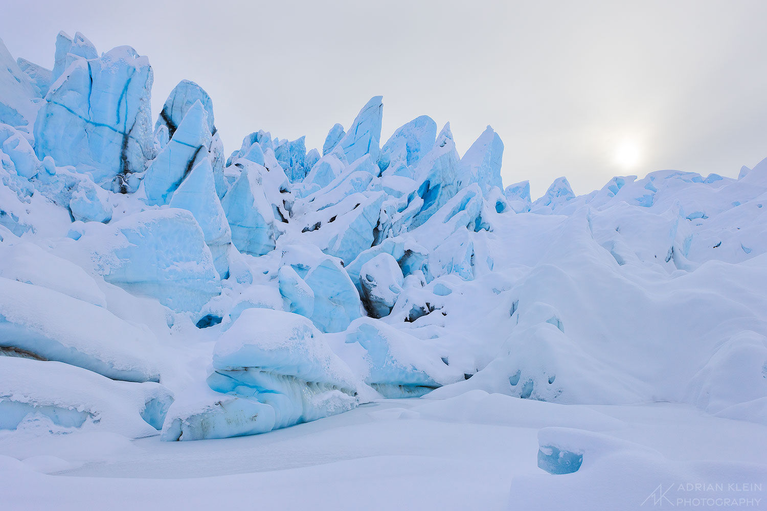 Ice chunks as large as cars crush each other at the terminus of the Matanuska Glacier in Alaska.