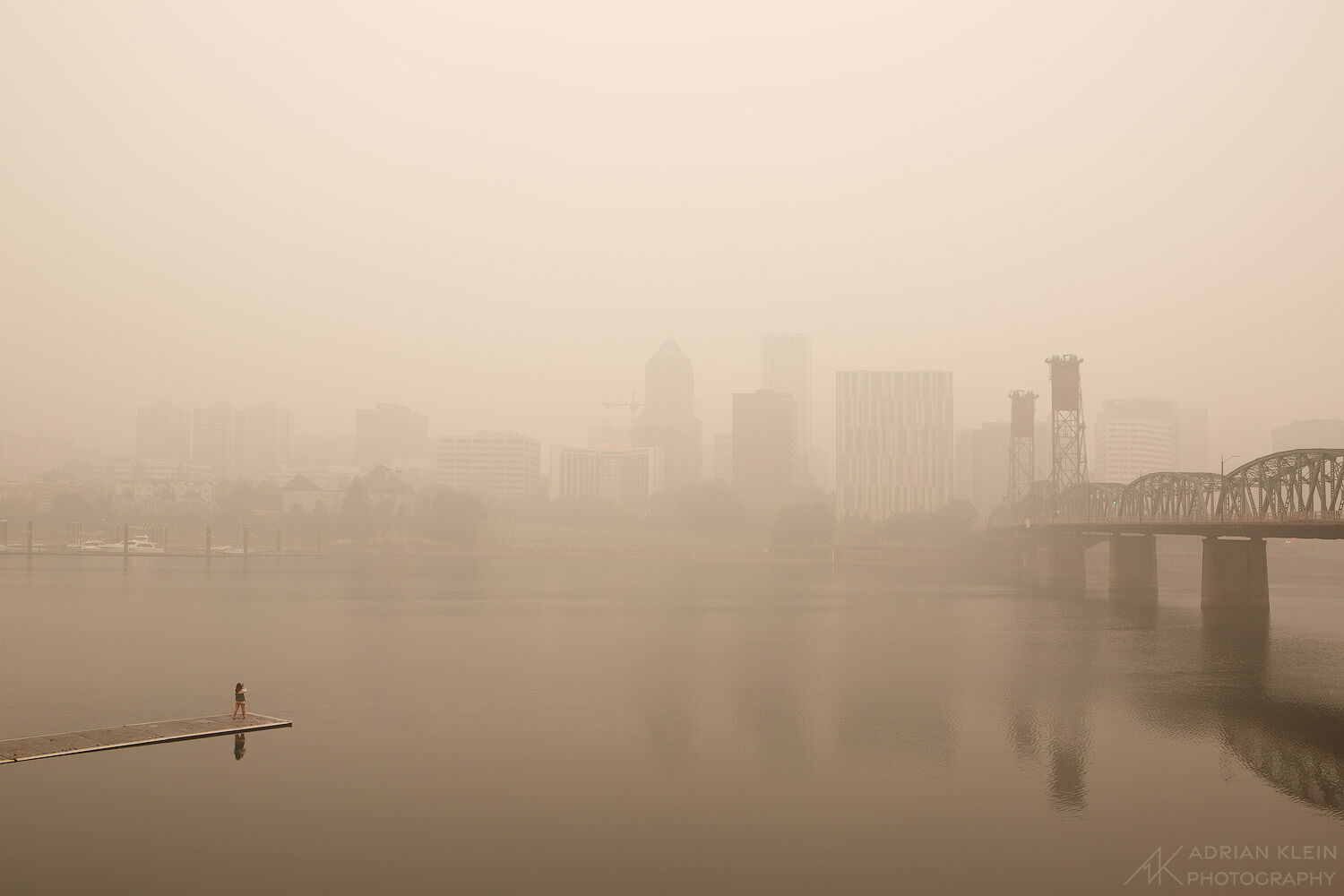 A normally busy Portland, Oregon is quiet from the thick unhealthy forest fire smoke.  Limited Edition of 100.