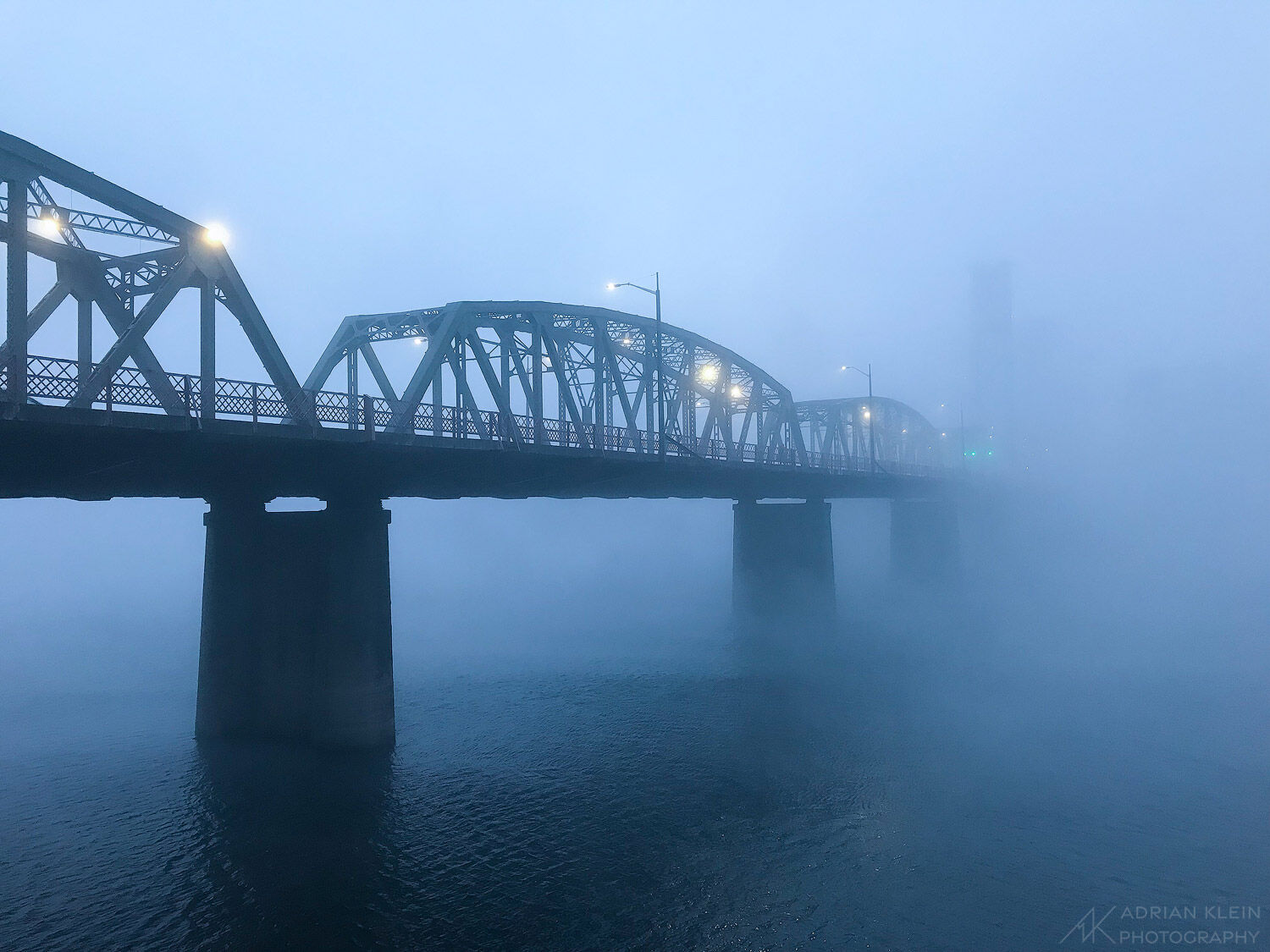 Hawthorne Bridge in dense fog