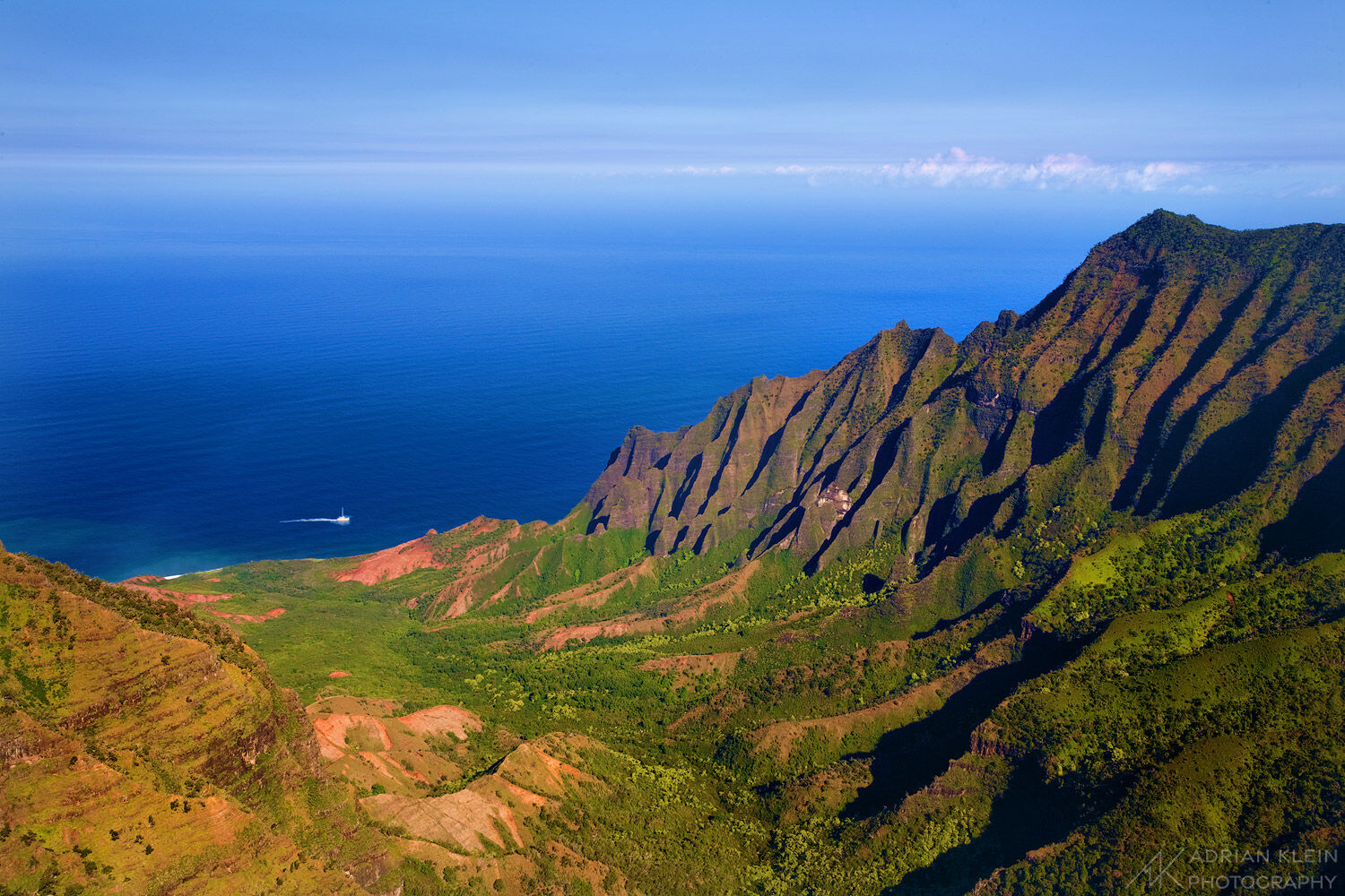 A glorious clear day view of the Na Pali Coastline from Kokee State Park in Kauai, Hawaii
