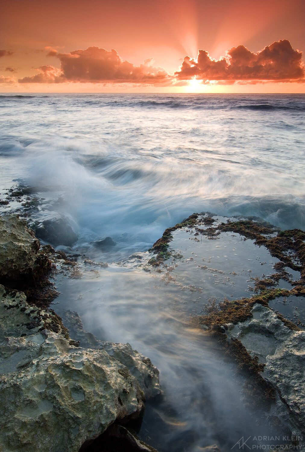A magical sunrise on a very rocky shore on the south side of Kauai near Poipu.