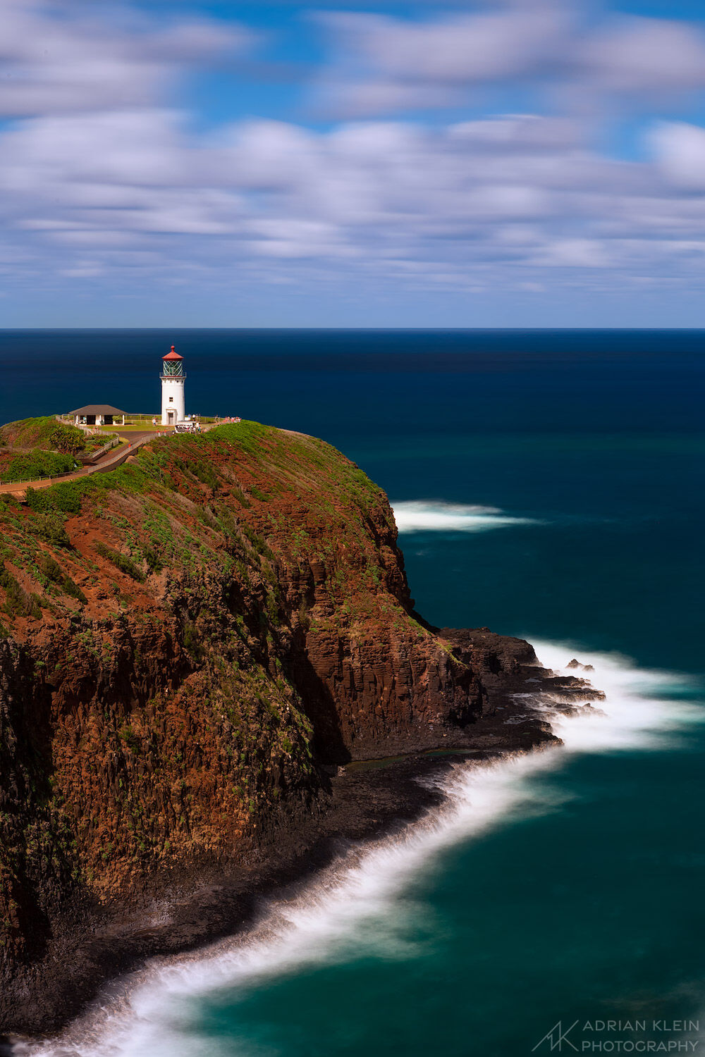 A long 50 second day time exposure at Kilauea Lighthouse on the Hawaii island of Kauai.