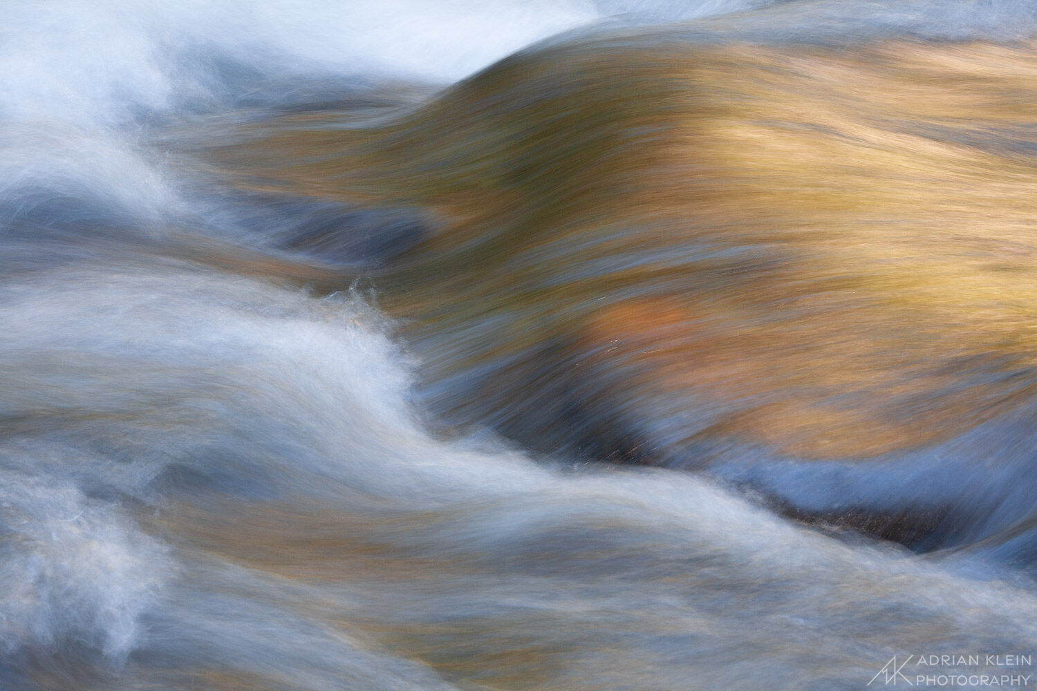 A creek in Olympic National Park flows with gold color reflecting in the afternoon sun. Limited Edition of 50.